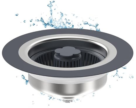 XUEYUXUAN Colador de cocina 3 en 1, tapón para fregadero con filtro antiobstrucción, tapón de acero inoxidable 304, colador de desagüe para fregadero de cocina, evita olores, profundidad > 35 mm