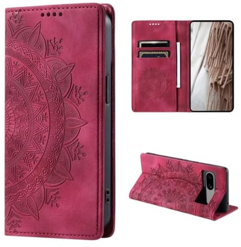 CoverKingz Handyhülle für Google Pixel 8a - Handytasche mit Kartenfach Schutzhülle Cover - Handy Hülle klappbar Motiv Mandala Rot