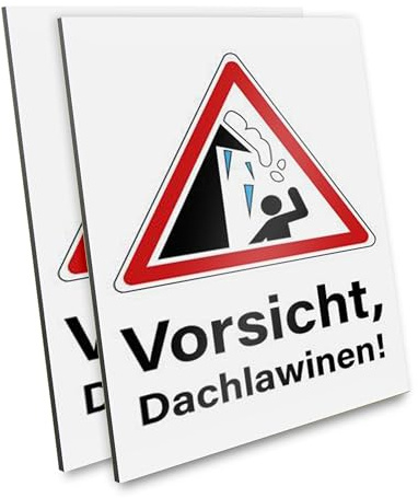 PRIMUS-PRINT – Vorsicht Dachlawinen Schild – 2er Set – Warnschild für herabfallenden Schnee und Eis – Hochwertiger Aluminium Verbund oder Hartschaum – 20x30 cm – Witterungsbeständig + UV-geschützt