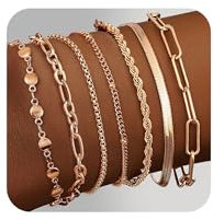 Adramata 7Pcs Armband Damen Edelstahl Ketten Armbänder Set 14K Vergoldet Armbander Twist Schlange Armkette Damen CZ Verstellbar Armband Set Charm Armband Silber Rosegold Gold Armband für Damen Frauen