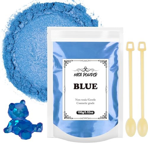 Glimmerpulver, 100 g – Farbstoff aus Epoxidharz, Metall-Pigment, Epoxidharz, Seifenfarbe, Puderfarbe für Dekoration, Kerze, Seife, Schleim, Make-up, Nagellack (blau)