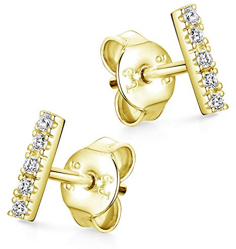 Materia Gold Ohrstecker klein Silber 925 mit Zirkonia - Stäbchen Ohrringe echt SO-447-Gold