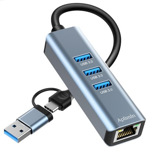 Adaptateur USB Ethernet, 1000Mbps Adaptateur USB C vers RJ45 Ethernet avec 3xUSB 3.0 Ports, Multiport Compatible avec Windows/Mac/Linux/Chromebook