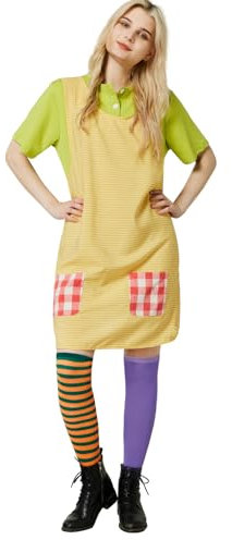JONRRYIN Freches Damen in Strümpfen, Faschingskostüm für Erwachsene, Bunte Strümpfe, Karneval Langstrumpf Damenkleid Kostüme