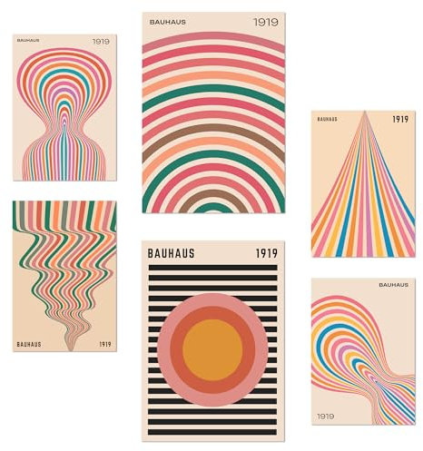 Nacnic-Set mit 6 Postern Geometrische Bauhaus-Pastellfarben Designillustrationen zur Dekoration der Wände Ihres Zuhauses. Räume A3 & A4 Rahmenlos