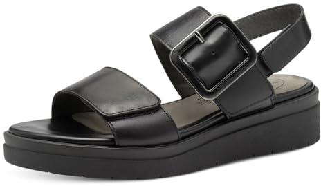 Tamaris Comfort Damen Sandalen flach aus Leder mit Schnalle, Schwarz (Black Nappa), 41 EU
