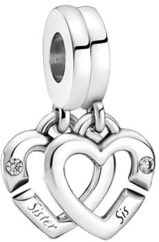 Charme Linked Sister Hearts Split Charms-Anhänger 925 Sterling Silber Charm Bead Pendant für Europäische Armbänder und Halsketten