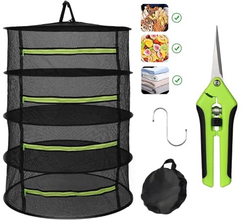 Abiemuce 4 Strati Rete Essiccazione, Maglia Sospeso Erba Essiccazione Rack Rete secca con cerniere, Rete Pieghevole per Asciugatura, per Asciugare Piante, Verdure, Erbe, Pesci, Vestiti (Nero)