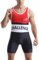 Rane Sports Herren-Ringeranzug, eng anliegende Sportbekleidung, einteilig, ärmellos, für Training und Fitnessstudio, Gewichtheben-Bodysuit Rot Weiß Schwarz S