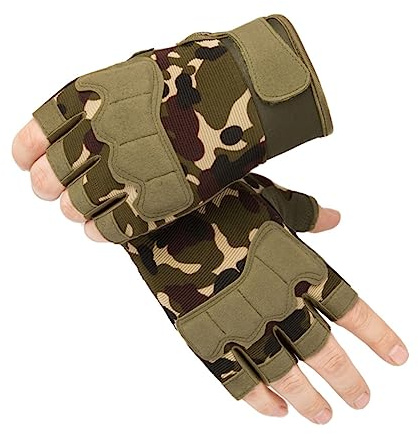 WESIEVYA rutschfeste Halbfingerhandschuhe Für Herren Schnittfeste Fahrradhandschuhe Mit Verdicktem Handflächenpolster Atmungsaktiv Und Stoßdämpfend Für Fitness Outdoor Und Radfahren Camouflage Grün