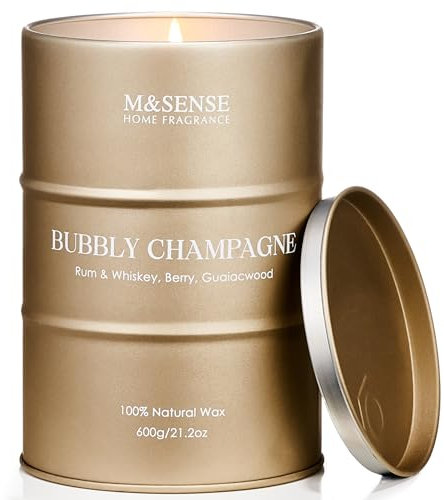 M&SENSE Sprudelnder Champagner Duftkerze im Glas Natürliche Sojakerzen Haus wärmende Geschenke neues Zuhause 130 Stunden lang brennend 600g Weihnachtskerzen Feiern Geschenke für Frauen & Männer