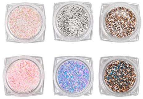 Masyrt Holographic Nail Glitter Sugar Powder, 6 Boxes Rainbow Shining DIY Nail Art Wool Powder, Candy Coat Dust Sand Powder for Nail Art Supplies, Chrome Effect Kit