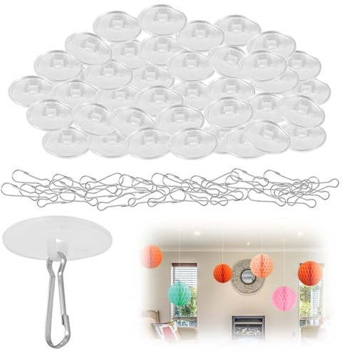AUEFUDQ 50 Piezas Ganchos de Techo Adhesivo, Ganchos de Techo Autoadhesivo Transparente para Pared Decoraciones de Luces Colgantes Ventosa