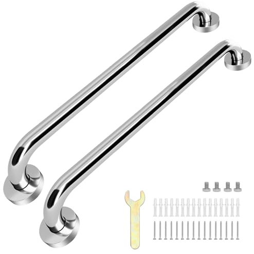 sunzone Barra de Seguridad para Baño 2pc,60cm Pasamano Acero Inoxidable,Barras De Seguridad Apoyo Pasamano,Seguridad para Baño para Discapacitados,Barra de Agarre para Bañera o Ducha