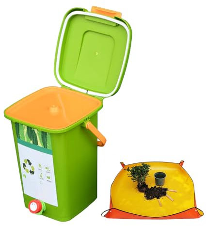 Composteur de cuisine avec robinet et couvercle d'étanchéité, facile à nettoyer, bac à compost de comptoir pour la cuisine, collecter le compost liquide, capacité de 20 L, design élégant 1 ensemble