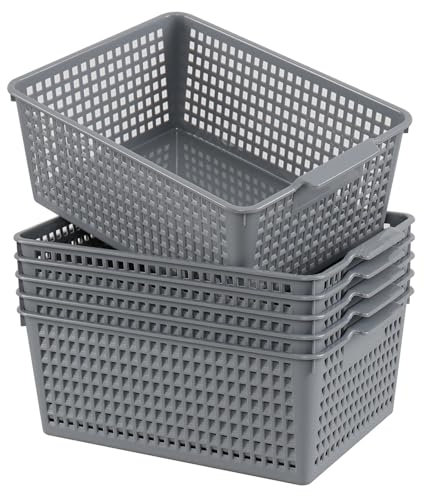 Kiddream 6-pack Large Storage Baskets, Plastic Organizing Basket Bins (Grey)