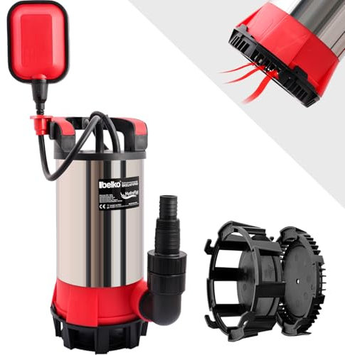 Belko® HydroFlat Vario Pro 850W – Flachsaugend bis 1 mm, 15.000 l/h, Edelstahlgehäuse, Schwimmerschalter, Anschlüsse Ø 25/32/1½ Zoll, ideal für Keller, Pool, Baustelle und Schmutzwasser