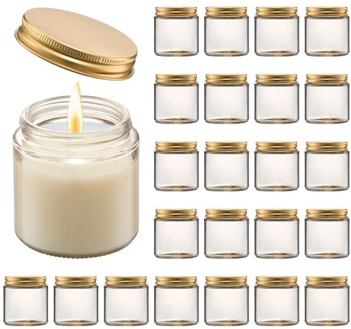 Danmu Art 24Pack 120ml Glass Candles Jars with Gold Lids, Skincare, Salves, Herbs, Spices, DIY Crafts, Apothecary Storage - Durable Thick Glass, Bulk Cosmetic Jars