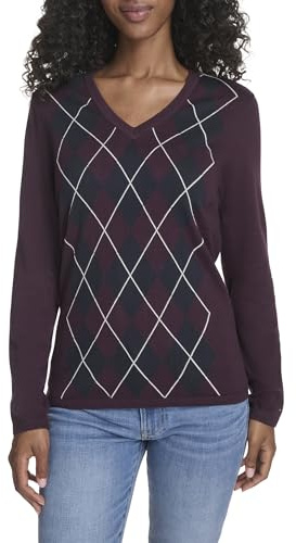 Tommy Hilfiger Women's Long Sleeve Cotton Argyle V-Neck Sweater Pullover Sweater (Pack of 1)