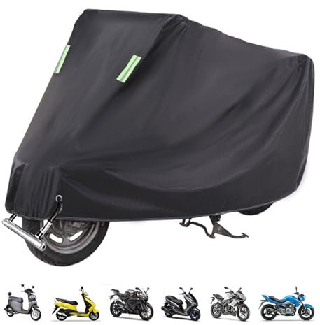 Funda para Moto, 210T Poliester Funda Exterior Impermeable, Cubre con Agujeros de Bloqueo, Toldo Cubierta Motocicleta Lluvia Antipolvo, Protección UV e Impermeable(255x90x125cm)