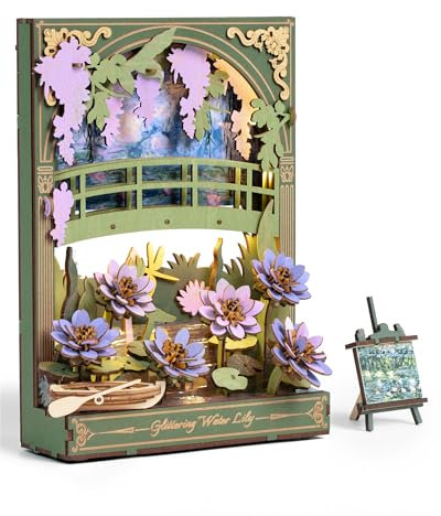 ROWOOD 3D Holzpuzzle für Erwachsene Kinder mit LED-Licht, Blumenmodell Bausatz, Tischdekoration, Wandkunst-Dekor, Puzzle Geschenke für Frauen und Männer Seerose TH001