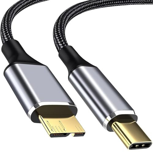 10 Gbps Micro B to USB C Hard Drive Cable, 1Ft 1.5Ft 3Ft 6Ft 10Ft, Hard Drive Cable USB to Type-C Compatible with WD Seagate, MacBook Pro/Air, iPad/Tablet, iPhone, LG, Moto, Galaxy S24(1 FT)