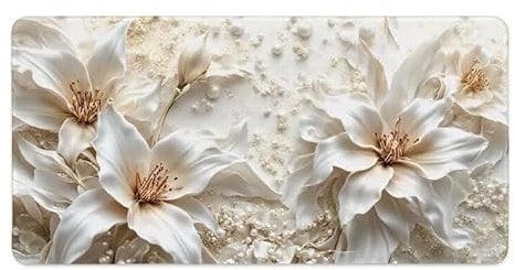 Mouse Mat 900 x 400 x 3mm Large Gaming Mouse Pad with Stitched Edges, with Non-Slip Base, XXL Extended Large Size Gaming Mousepad, Keyboard Desk Pad with Water Resist Surface, (Lily Flower) S-30