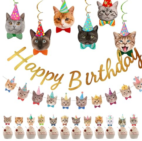 20 Stück Katze Geburtstag Cupcake Topper, Katzen Muffin Deko Tier Tortenaufleger Kuchen Dekoration für Katze Pet Party Kindergeburtstag Party Dekorationen