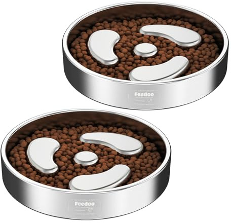 Feedoo Slow Feeder Dog Bowl-1Cup for Small Puppy, Double-Layer 304 Stainless Steel Puzzle Bowl, Anti-Choking for Fast Eaters, Non-Slip Base, Dishwasher Safe [2Pack]