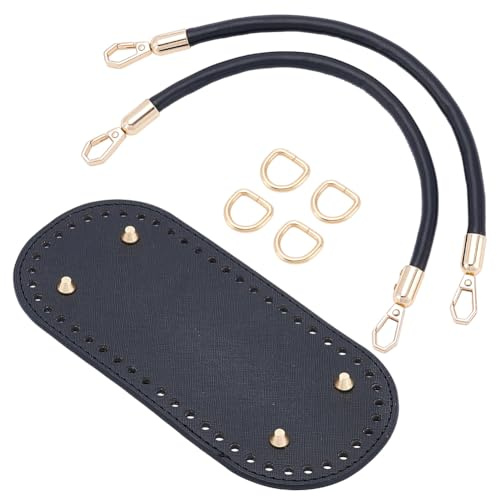 CALFOVERA Strick Und Häkelset Für Handtaschen Aus PU Leder Ovale Taschen Bodenformer Taschenriemen Kurzer Ledergriff Zum Selbermachen von Schultertaschen Rucksäcken Und Reparaturen (Schwarz)