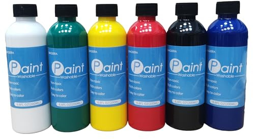 Qingsera Tvättbar klassisk färg storpack 6 ct, affischfärg, tempera färg, blandade färger 200 ml per flaska, set med 6 färger, professionella konstmålningsmaterial, giftfria, tvättas enkelt bort