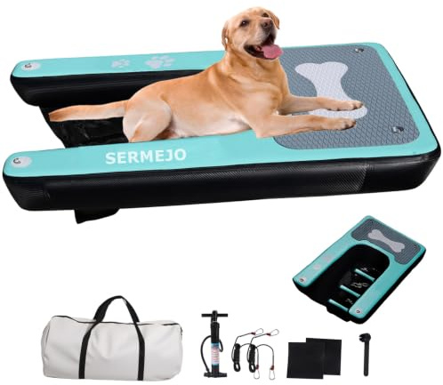 SERMEJO Hunde Wasserrampe Aufblasbare Hunderampe Pool 150x100cm Hundeboot Schwimminsel für Hunde Katzen bis 100kg Seen Fluss
