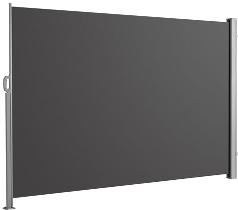 KARAT Toldo lateral de aluminio, 180 x 450 cm, antracita, toldo extensible, protección visual opaca y protección contra el viento, para jardín, balcón y terraza, estor lateral con soporte de pared