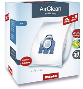 Miele Genuine GN HyClean Air XL Pack Vacuum Cleaner Bags for Miele Complete C2, Complete C3, Classic C1, S8, S5 & S2 Vacuum Cleaners, Pack of 8 Vacuum Bags and 4 Filters