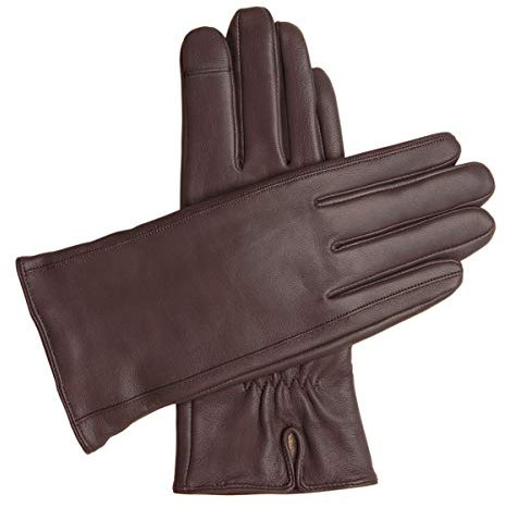 Downholme Touchscreen-Lederhandschuhe mit Innenfutter aus Kaschmir für Damen (Braun, L)