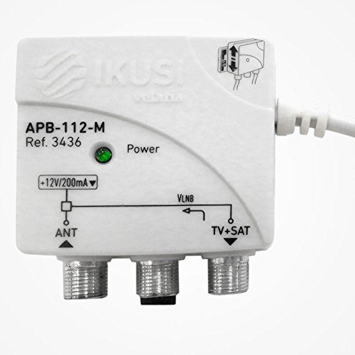 Fuente de alimentación conmutada para Amplificador de mástil con entradas terrestre y satélite, 12v / 100mA, 2 Salidas de RF.