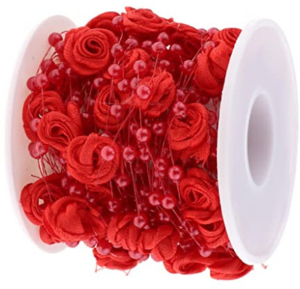 Baoblaze 10 M Handgefertige Perlenband Perlengirlande Perlenvorhang Perlenschnur Dekokette mit Rosen Design - Rot