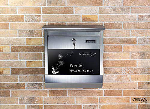 Edelstahl Briefkasten mit Namensschild aus edlem Hochglanz Acrylglas + Gravur Zeitungsfach Postkasten Mailbox