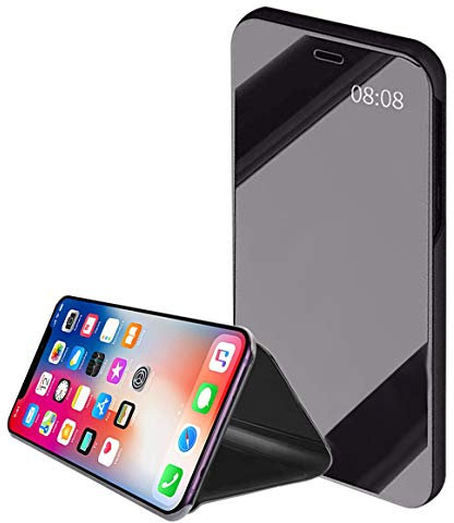 Gadget Giant - Funda Inteligente para iPhone XS MAX 6.5 Transparente con Soporte de Ventana con Espejo (Negro)