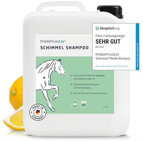 Pferdepflege24 Schimmel Shampoo Pferde 5l - Sanfte Reinigung die Verfärbungen Verschwinden lässt - Anti Gelbstich Pferdeshampoo für schonende Fellaufhellung, Intensive Reinigung & Pflege
