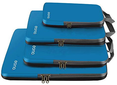 Eono Komprimierbaren Packwürfeln zur Organisation Ihres Reisegepäcks, Compression Packing Cube, Packtaschen Set & Gepäck Organizer für Rucksack & Koffer - Dunkeblau, 4-teilig