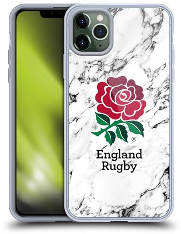 Head Case Designs Officially Licensed England Rugby Union White Marble Gel Case [Military Grade Protection] Compatible with Apple iPhone 11 Pro Max and Compatible with MagSafe