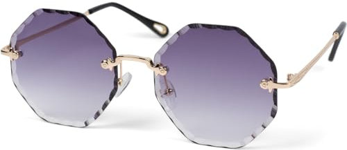 styleBREAKER Damen Runde Sonnenbrille Rahmenlos mit getönten Gläsern im Diamant Schliff, Geprägte Bügel, Vieleckige Gläser 09020118, Farbe:Gestell Gold/Glas Grau Verlauf
