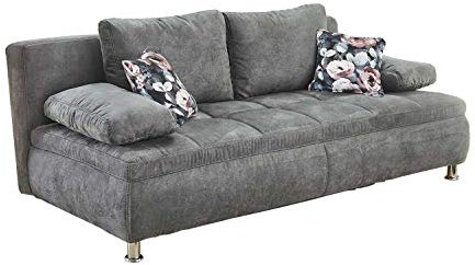 Polstergarnitur Schlafcouch Funktionssofa Sofagarnitur Schlafsofa mit Kissen | Mikrofaser | Grau | Bettkasten | Schlaffunktion | BxHxT 204x82x100 cm