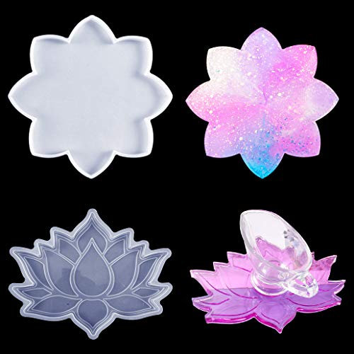 TikooTik 2 Pièces Moules en Silicone de Dessous de Verre Moule en Résine de Lotus Fleurs Moules de Sous-Verre en Silicone Coaster Resin Mold pour Tapis bol Décoration Maison (2pc)