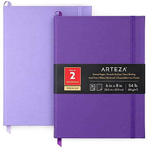 ARTEZA Notizbücher Set gepunktet, 15.2 x 20.3 cm (2er Pack Bullet Journal, Lavendel und Lila), Notizbuch Hardcover Set mit 96 Blatt gepunktetem Papier