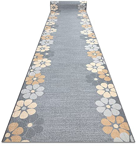 rugsx Antirutsch Teppichläufer MARGARETKA Blumen Margaretenblüte - moderner Kurzflor für Küche, Flur & Wohnzimmer, Meterware, grau 110x210 cm