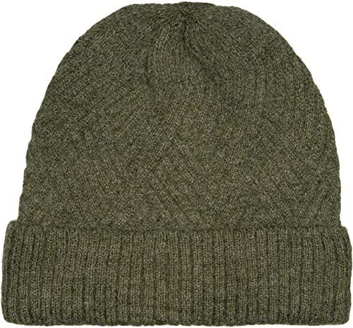 styleBREAKER Damen Strickmütze mit Rautenförmigem Rippmuster und breitem Umschlag, Feinstrick Mütze, Strick Beanie 04024192, Farbe:Oliv