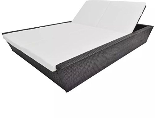 Susany Sonnenliege Auflage Poly Rattan Doppelliege Gartenliege Lounge Liege 200 x 138,5 x (30-73) cm (L x B x H),1 Outdoor-Tagesliege für 2 Personen und 2 Kissen, Braun