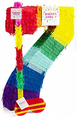 Pinatas Zahl 0 bis 9 | Set: Pinata + Maske + Stock | Tolles Spiel und Deko zum Kindergeburtstag | Zahlen Piñata Kinder Geburtstag Party Partydeko, Edition: 7. Geburtstag